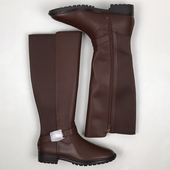 COACH Farrah Brown Leather Tall Riding Boots Logo Buckle NEW NWOB - Picture 4 of 16